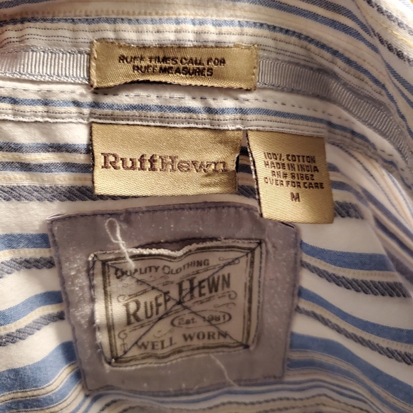 Ruff Hewn White and Blue Striped Flower Button Up Blouse Shirt - Picture 5 of 7